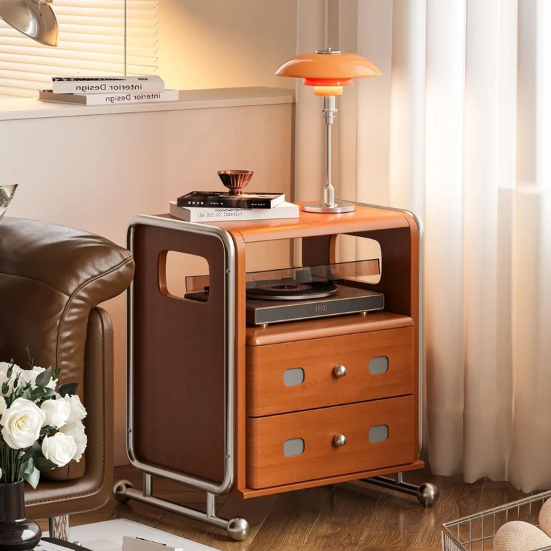 Traditional Vintage Square Pine Wood Boxwood Stainless Steel Nightstand 2-Drawer For Bedroom