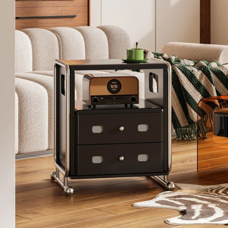 Traditional Vintage Square Pine Wood Boxwood Stainless Steel Nightstand 2-Drawer For Bedroom