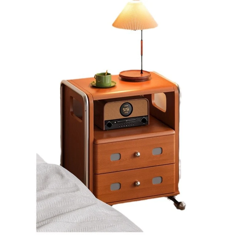 Traditional Vintage Square Pine Wood Boxwood Stainless Steel Nightstand 2-Drawer For Bedroom