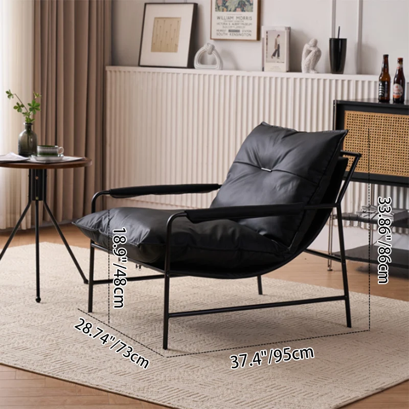 Contemporary Retro Curve Carbon Steel Cat Scratch Leather Accent Chair With Backrest Armrest For Living Room