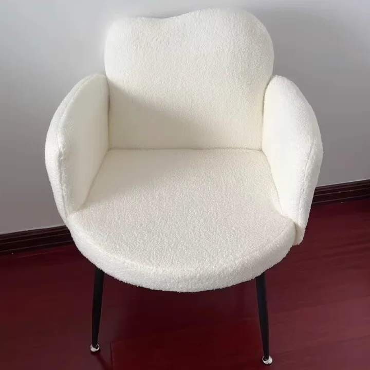 Modern Minimalist Hug-Style Sherpa Fabric Plywood Iron Vanity Stool With Armrest Backrest For Bedroom
