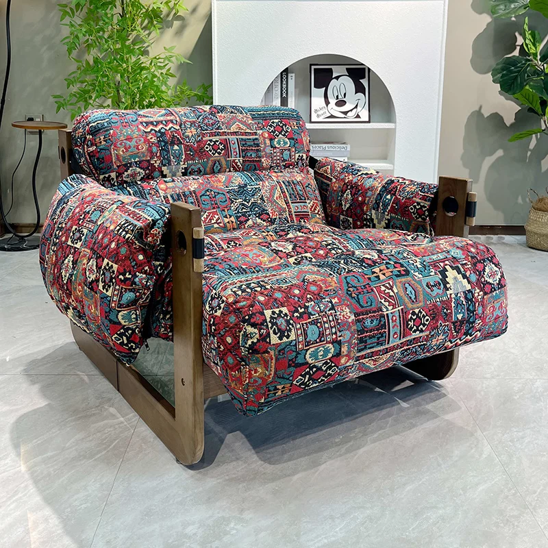 Traditional Vintage Accent Chair - Ash Or Oak Wood Frame Plush Cushion Armchair For Living Room