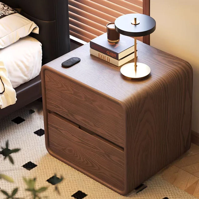Modern Minimalist Rectangular Solid Wood Pine Wood Cat Scratching Leather Nightstand 2-Drawer For Bedroom