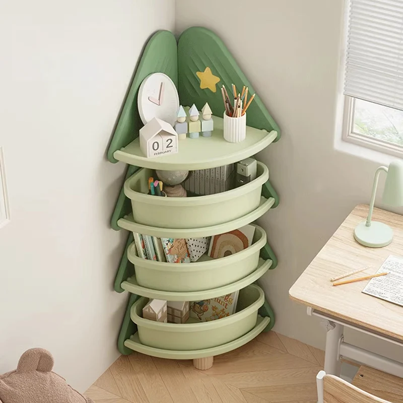 Contemporary Creative Christmas Tree Environmentally Friendly HDPE Kids Corner Storage Shelf 4-Tier For Living Room