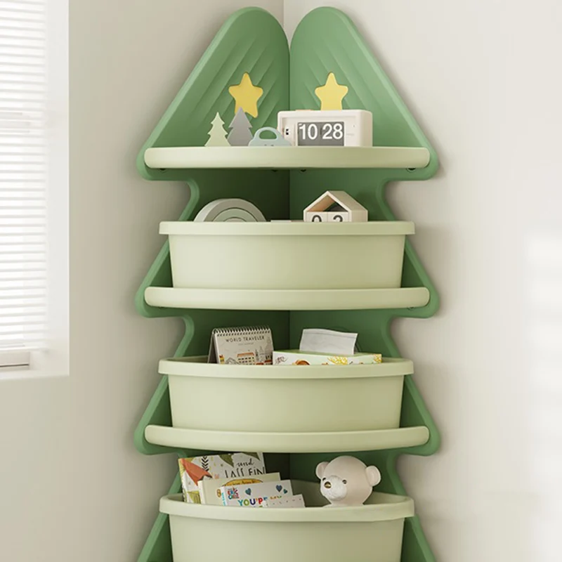 Contemporary Creative Christmas Tree Environmentally Friendly HDPE Kids Corner Storage Shelf 4-Tier For Living Room