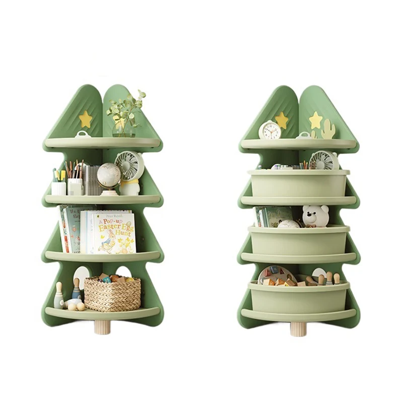 Contemporary Creative Christmas Tree Environmentally Friendly HDPE Kids Corner Storage Shelf 4-Tier For Living Room