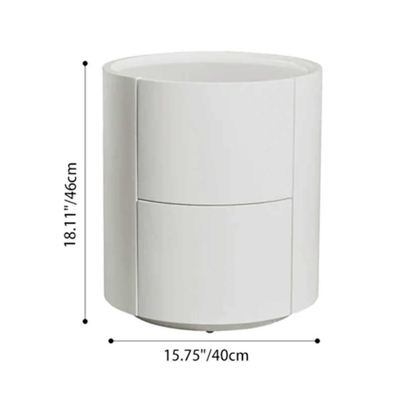 Modern Minimalist Round Solid Wood Plywood Wrought Iron Nightstand With 2-Drawer For Bedroom