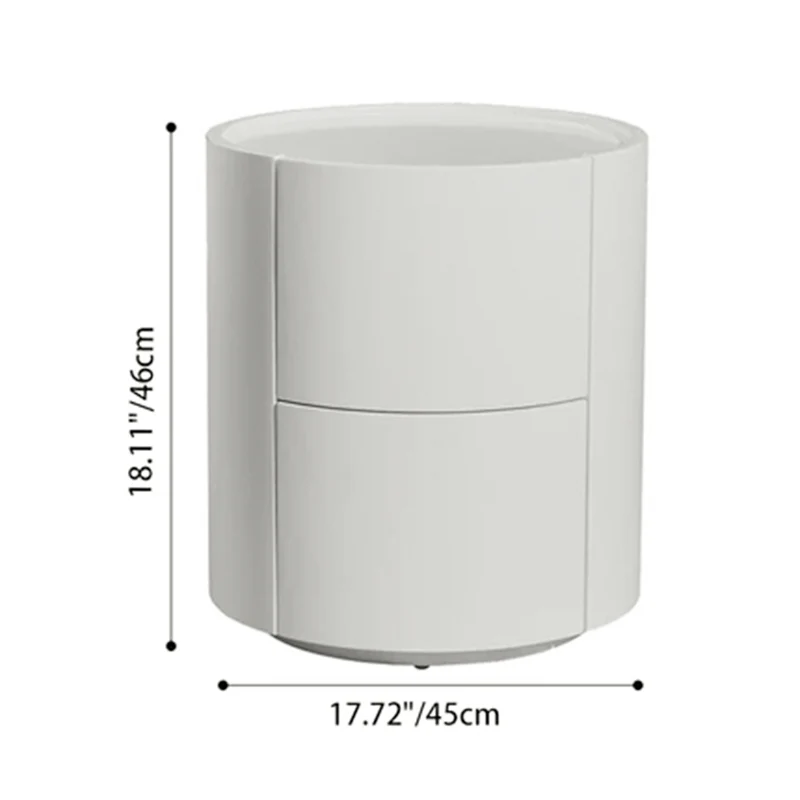 Modern Minimalist Round Solid Wood Plywood Wrought Iron Nightstand With 2-Drawer For Bedroom