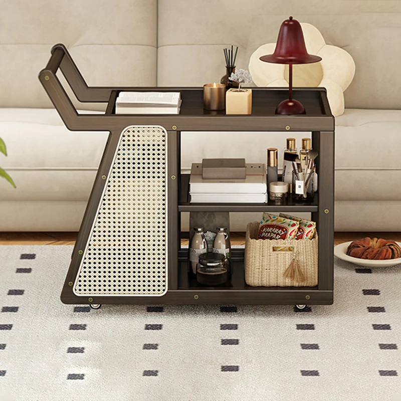 Contemporary Nordic Bamboo Glass Square Movable Plastic Weaving End Table 3-Tier For Living Room