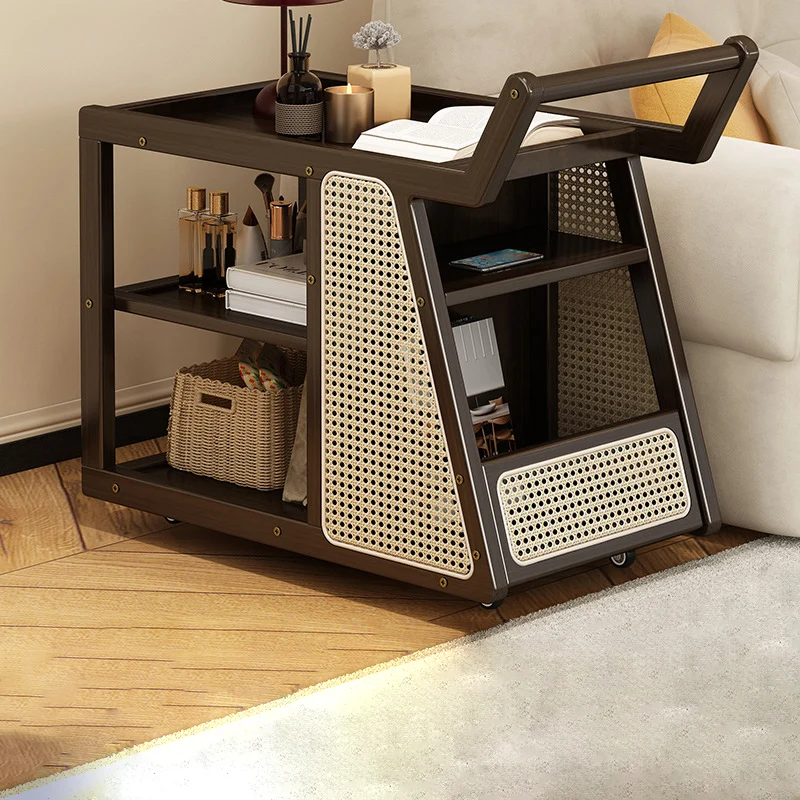 Contemporary Nordic Bamboo Glass Square Movable Plastic Weaving End Table 3-Tier For Living Room