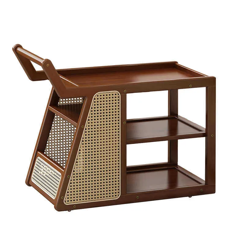 Contemporary Nordic Bamboo Glass Square Movable Plastic Weaving End Table 3-Tier For Living Room