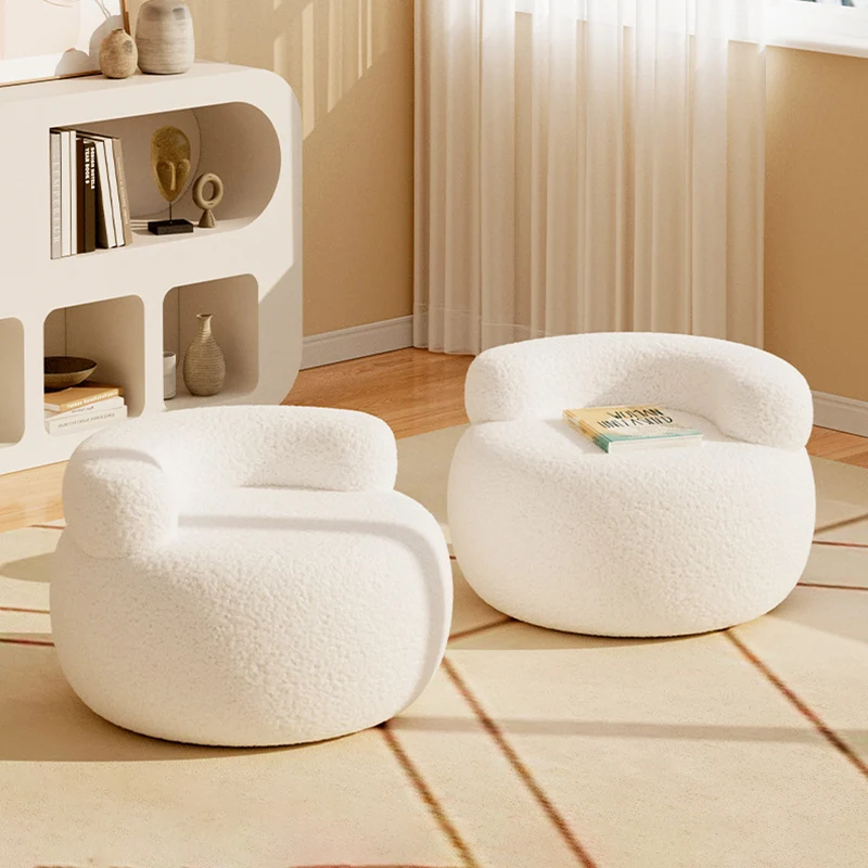 Contemporary Nordic Soft Fluffy Arc Solid Wood Sherpa Fabric Sponge Low Stool Backrest Armrest For Living Room