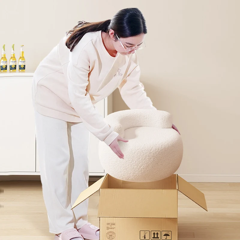 Contemporary Nordic Soft Fluffy Arc Solid Wood Sherpa Fabric Sponge Low Stool Backrest Armrest For Living Room
