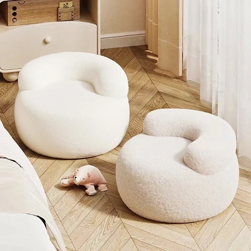 Contemporary Nordic Soft Fluffy Arc Solid Wood Sherpa Fabric Sponge Low Stool Backrest Armrest For Living Room