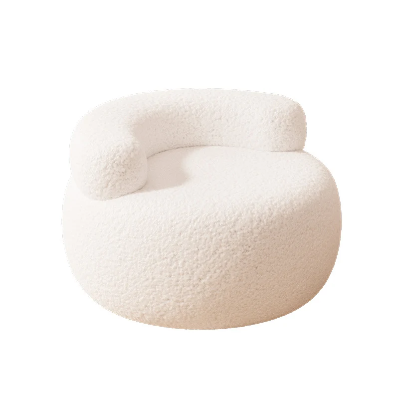 Contemporary Nordic Soft Fluffy Arc Solid Wood Sherpa Fabric Sponge Low Stool Backrest Armrest For Living Room