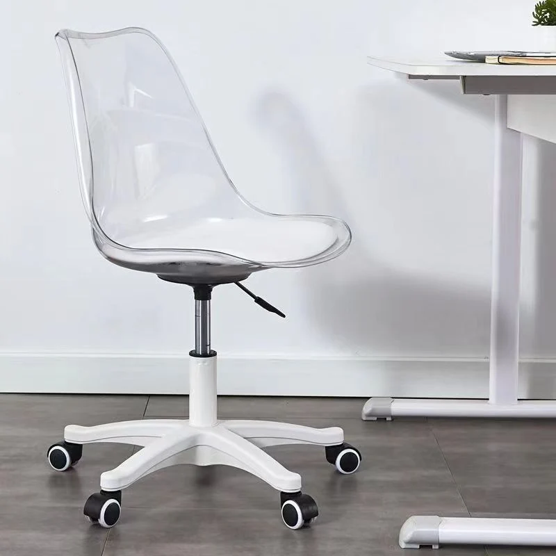 Modern Minimalist PU Leather Acrylic Plastic Mid-Back Swivel Height Adjustable Desk Chair Backrest Armless For Home Office
