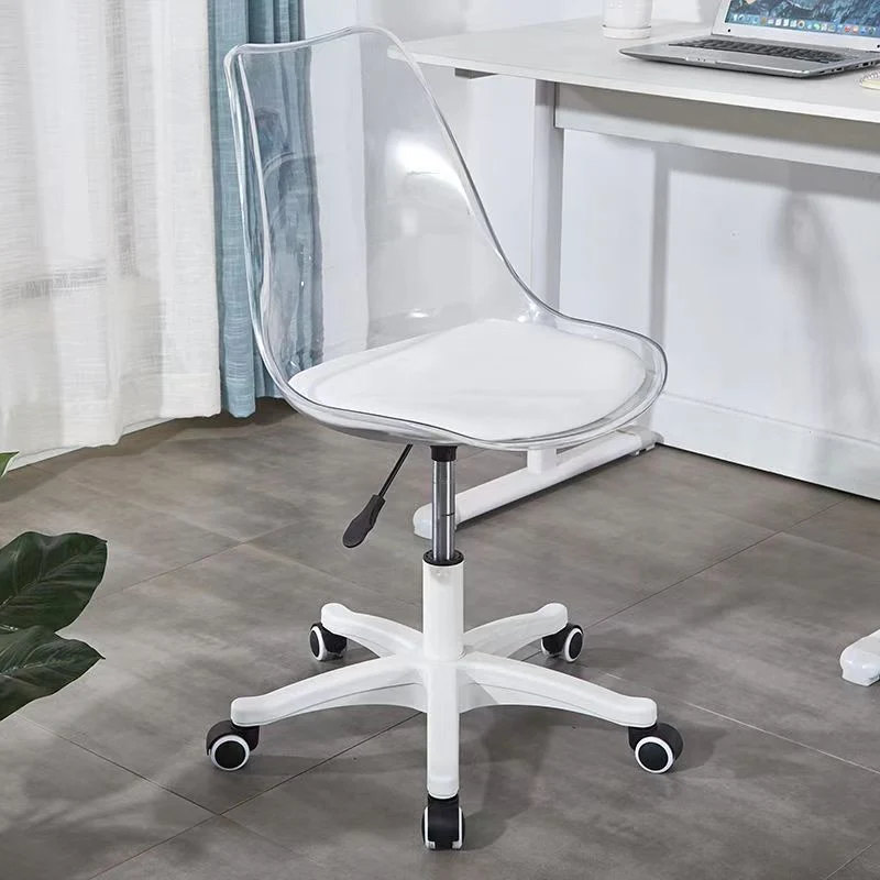 Modern Minimalist PU Leather Acrylic Plastic Mid-Back Swivel Height Adjustable Desk Chair Backrest Armless For Home Office