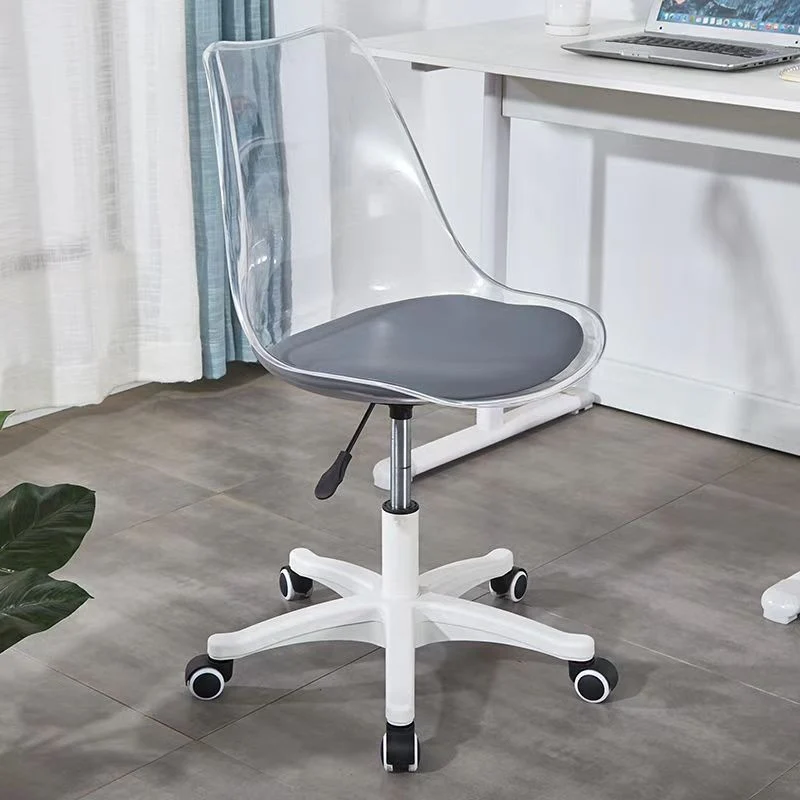 Modern Minimalist PU Leather Acrylic Plastic Mid-Back Swivel Height Adjustable Desk Chair Backrest Armless For Home Office