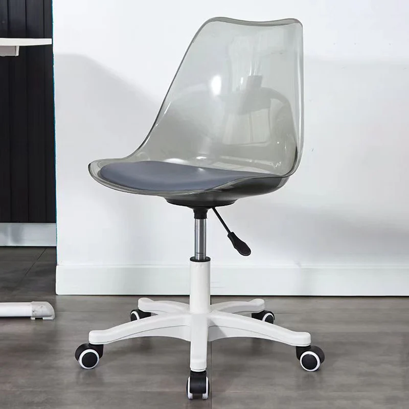 Modern Minimalist PU Leather Acrylic Plastic Mid-Back Swivel Height Adjustable Desk Chair Backrest Armless For Home Office