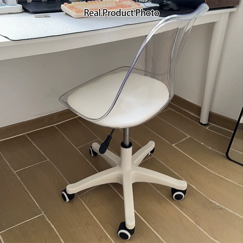 Modern Minimalist PU Leather Acrylic Plastic Mid-Back Swivel Height Adjustable Desk Chair Backrest Armless For Home Office