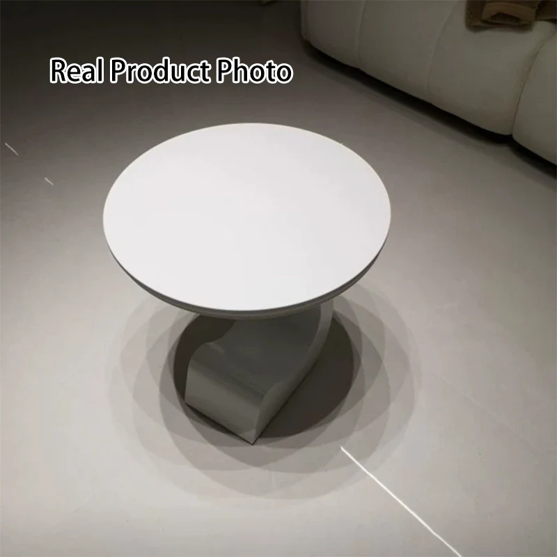 Modern Minimalist Round Rock Slab Carbon Steel End Table 1-Tier For Living Room