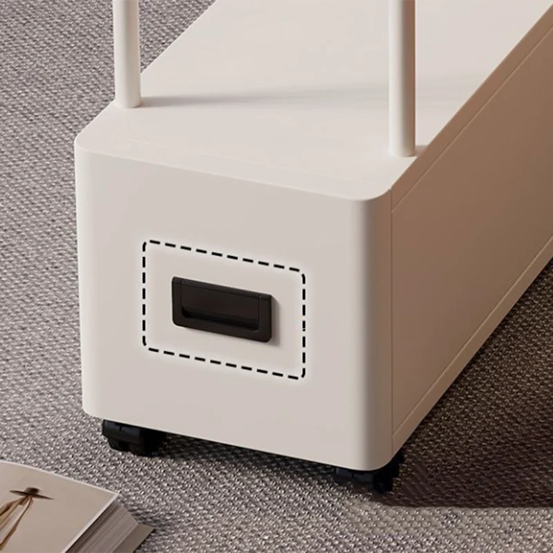 Modern Minimalist Ultra-Narrow Rectangular Tempered Glass Metal Particle Board Movable End Table 1-Drawer For Bedroom