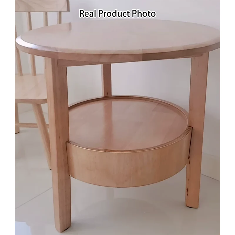 Modern Minimalist Round Rubberwood Plywood Side Table 1-Drawer For Living Room