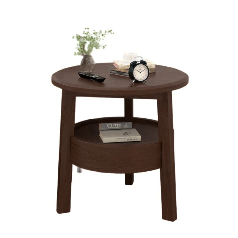Modern Minimalist Round Rubberwood Plywood Side Table 1-Drawer For Living Room