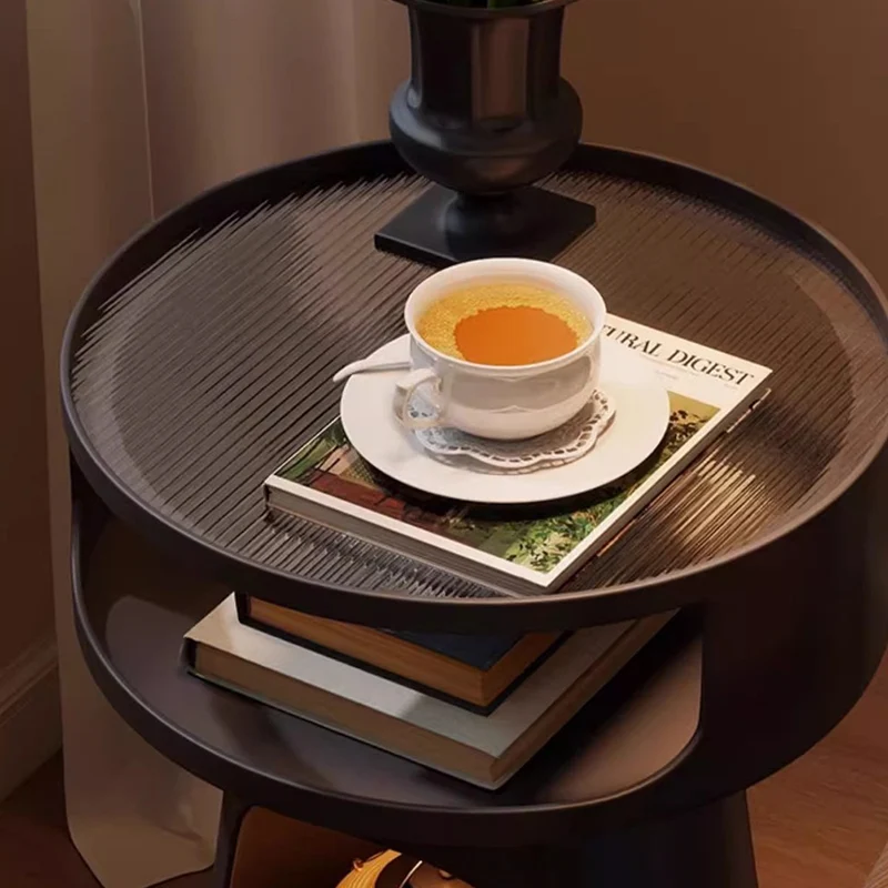 Contemporary Industrial Lighthouse Shape Carbon Steel Tempered Glass End Table 3-Tier For Bedroom
