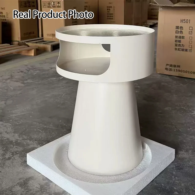 Contemporary Industrial Lighthouse Shape Carbon Steel Tempered Glass End Table 3-Tier For Bedroom