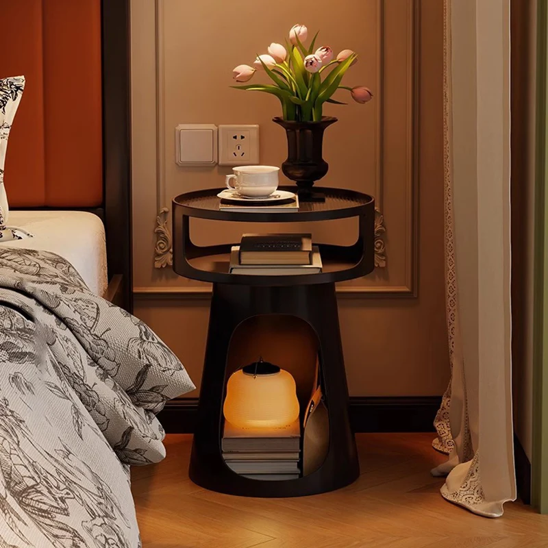 Contemporary Industrial Lighthouse Shape Carbon Steel Tempered Glass End Table 3-Tier For Bedroom