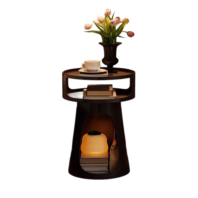 Contemporary Industrial Lighthouse Shape Carbon Steel Tempered Glass End Table 3-Tier For Bedroom