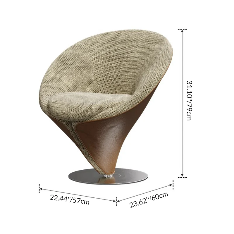 Traditional Chinese Velvet Wood Metal Faux Leather Swivel Round Curved Accent Chair Backrest For Living Room