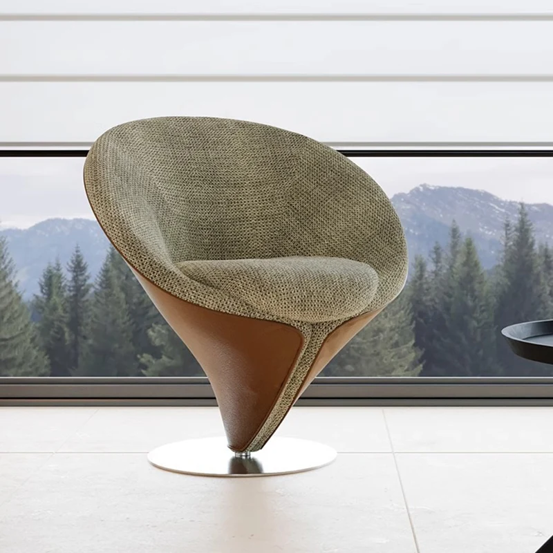 Traditional Chinese Velvet Wood Metal Faux Leather Swivel Round Curved Accent Chair Backrest For Living Room