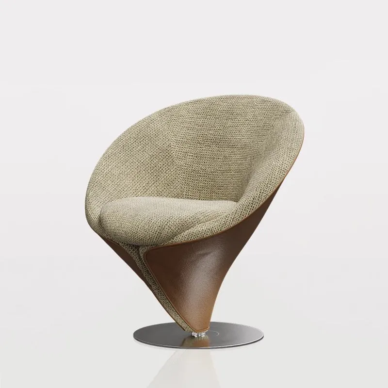 Traditional Chinese Velvet Wood Metal Faux Leather Swivel Round Curved Accent Chair Backrest For Living Room