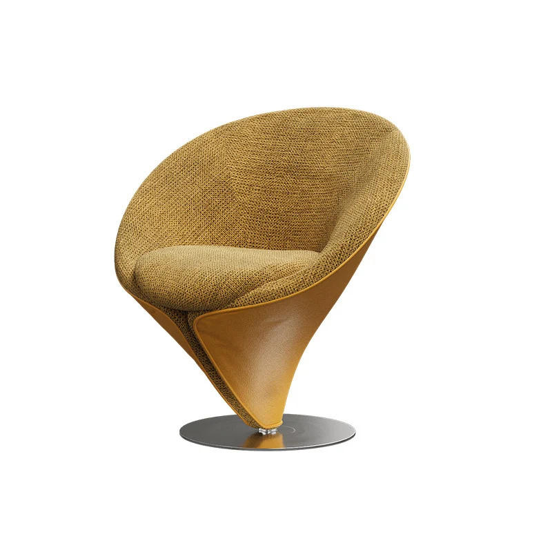 Traditional Chinese Velvet Wood Metal Faux Leather Swivel Round Curved Accent Chair Backrest For Living Room