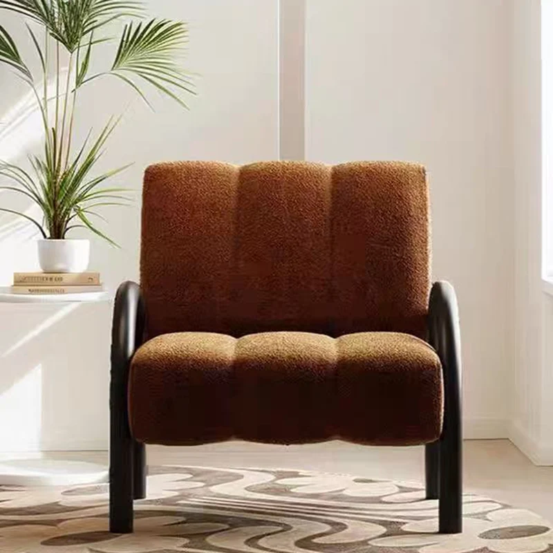 Contemporary Scandinavian Chenille Carbon Steel Curved Square Accent Chair With Backrest Armrests For Living Room