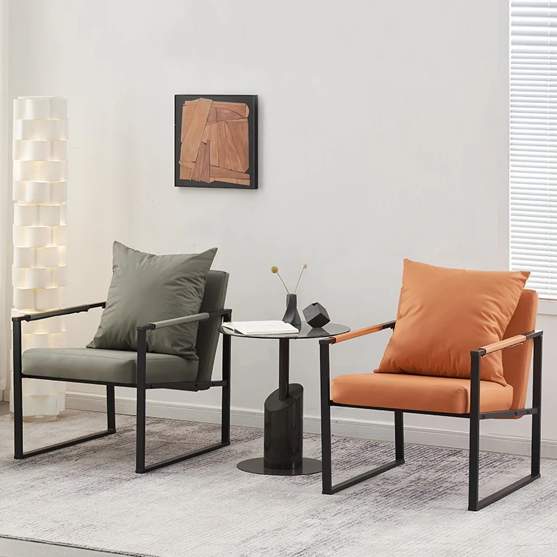Contemporary Scandinavian Square Carbon Steel Faux Nappa Leather Chair Backrest For Living Room