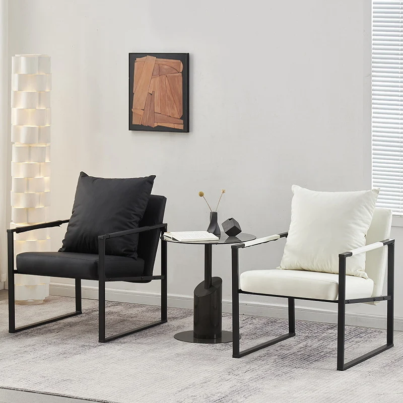 Contemporary Scandinavian Square Carbon Steel Faux Nappa Leather Chair Backrest For Living Room
