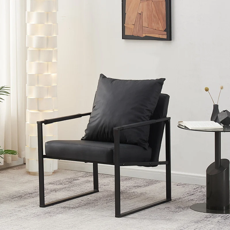 Contemporary Scandinavian Square Carbon Steel Faux Nappa Leather Chair Backrest For Living Room