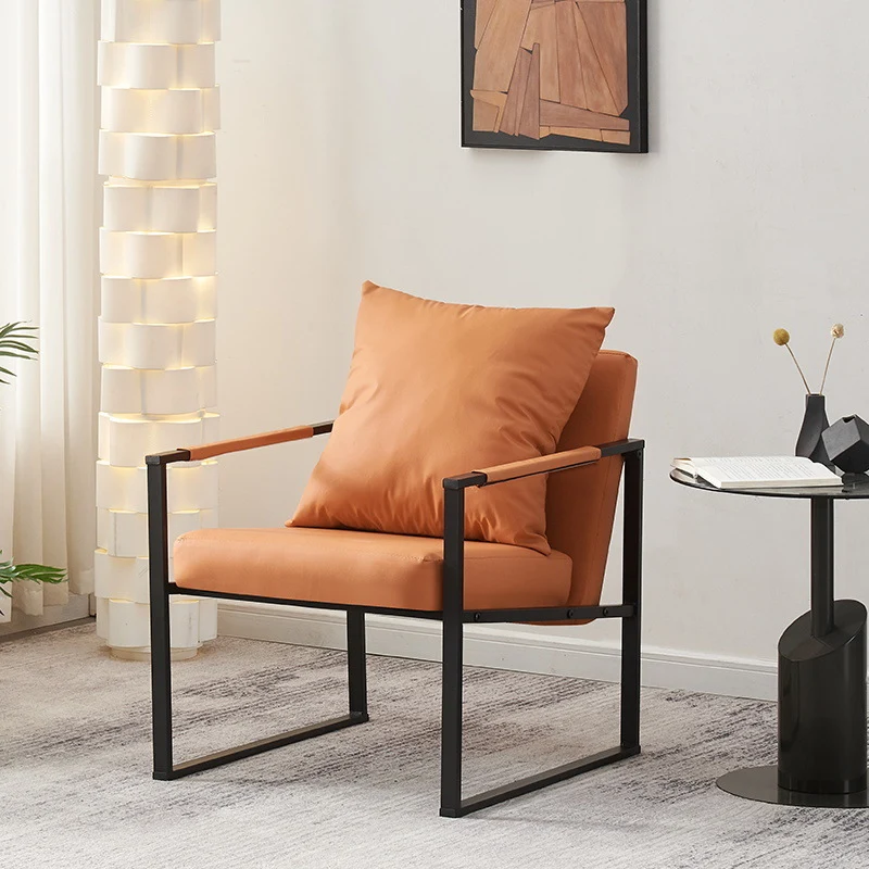 Contemporary Scandinavian Square Carbon Steel Faux Nappa Leather Chair Backrest For Living Room