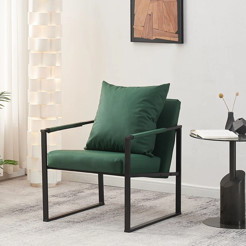Contemporary Scandinavian Square Carbon Steel Faux Nappa Leather Chair Backrest For Living Room