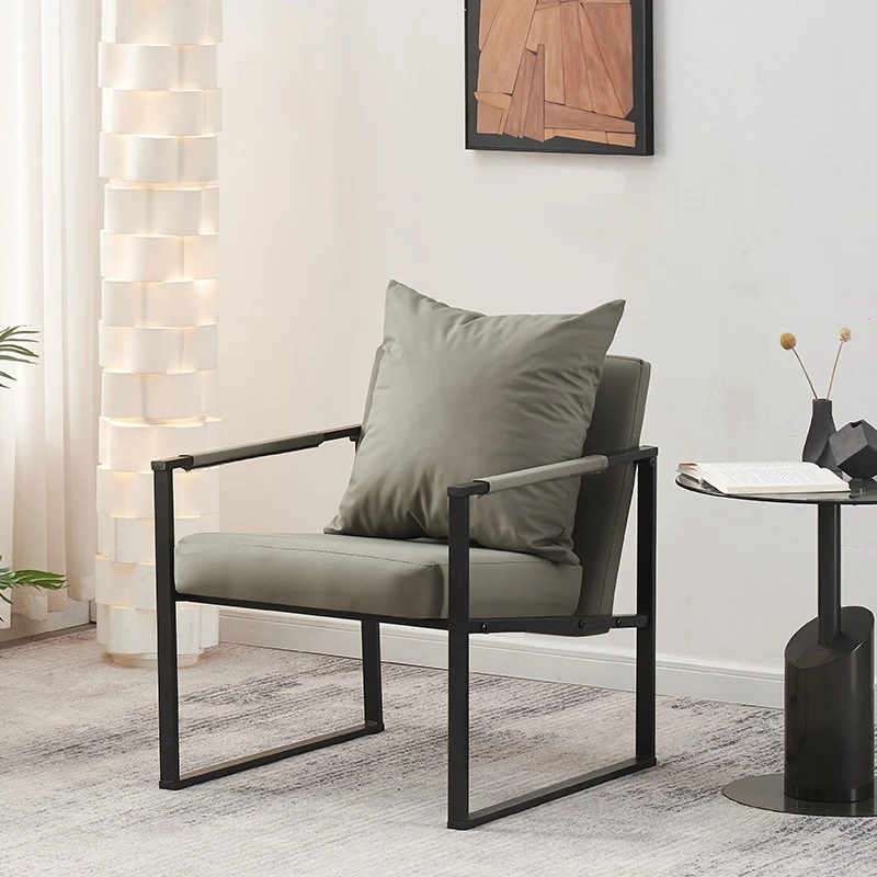 Contemporary Scandinavian Square Carbon Steel Faux Nappa Leather Chair Backrest For Living Room