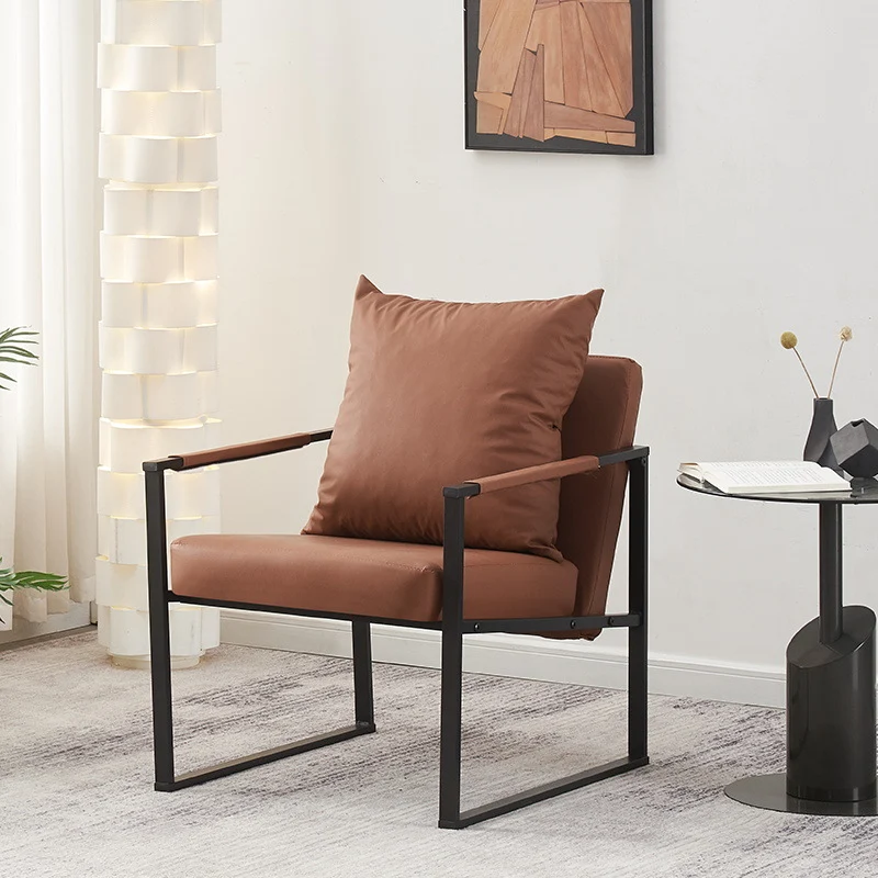 Contemporary Scandinavian Square Carbon Steel Faux Nappa Leather Chair Backrest For Living Room