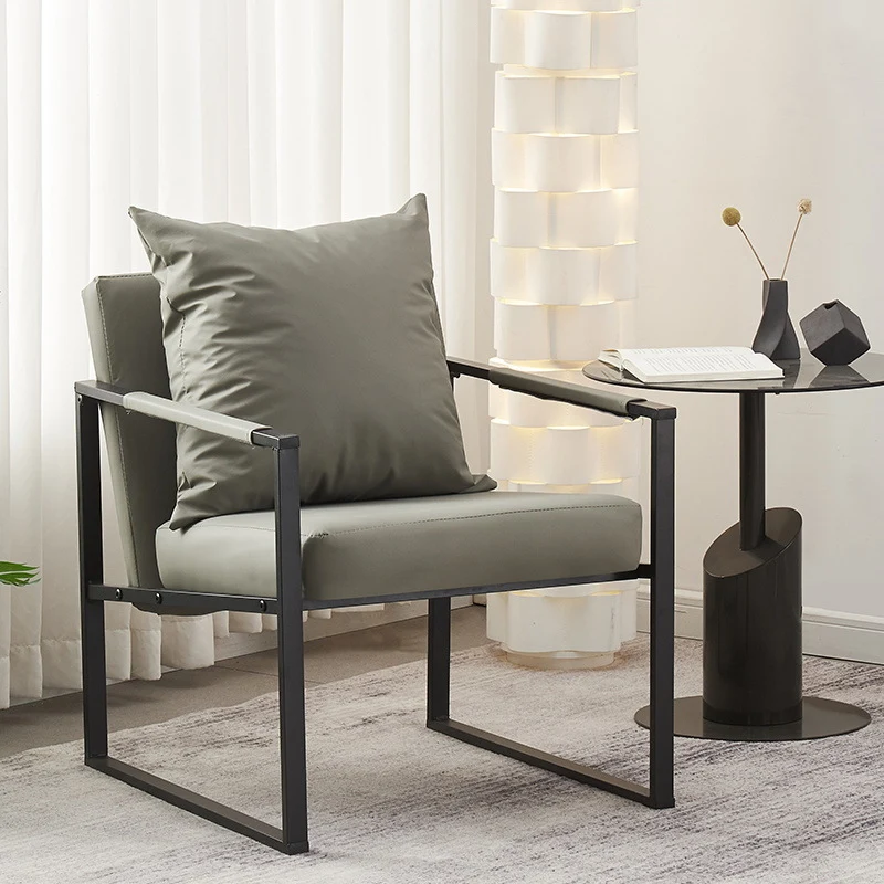 Contemporary Scandinavian Square Carbon Steel Faux Nappa Leather Chair Backrest For Living Room