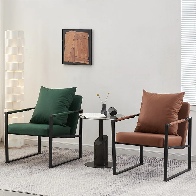 Contemporary Scandinavian Square Carbon Steel Faux Nappa Leather Chair Backrest For Living Room