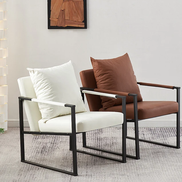 Contemporary Scandinavian Square Carbon Steel Faux Nappa Leather Chair Backrest For Living Room
