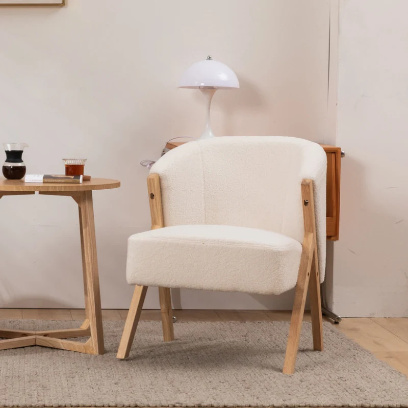 Contemporary Scandinavian Square Rubberwood Solid Wood Plywood High-Quality Synthetic Fabric Faux Wool Backrest Chair For Living Room