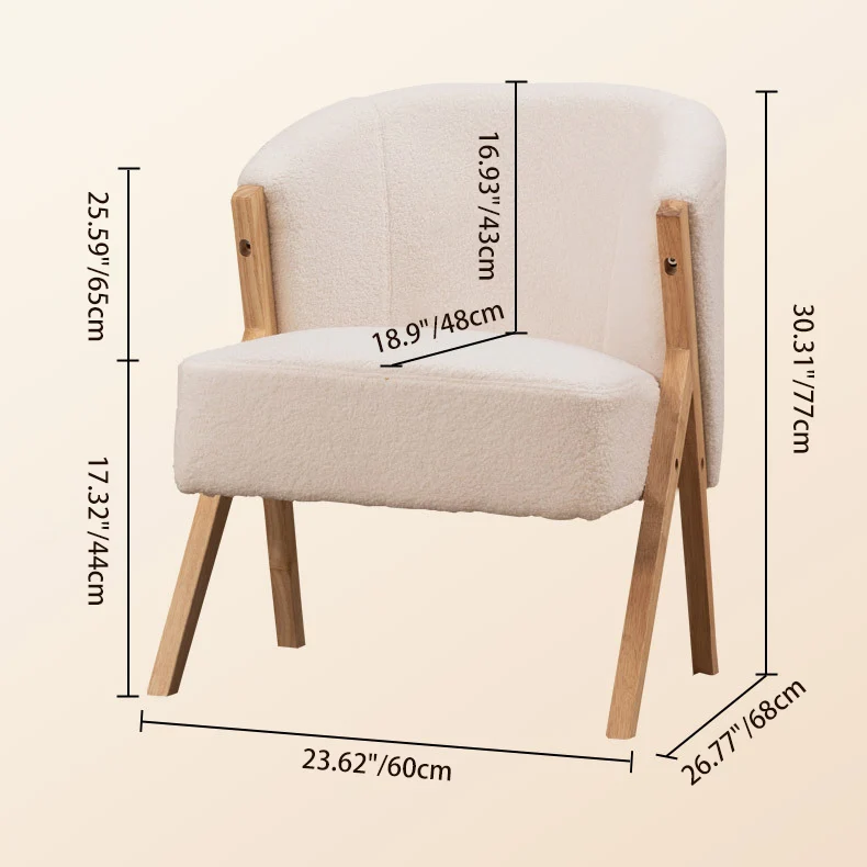 Contemporary Scandinavian Square Rubberwood Solid Wood Plywood High-Quality Synthetic Fabric Faux Wool Backrest Chair For Living Room
