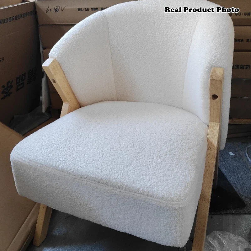 Contemporary Scandinavian Square Rubberwood Solid Wood Plywood High-Quality Synthetic Fabric Faux Wool Backrest Chair For Living Room